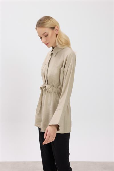 Vizon Çift Cepli Bağlamalı Gömlek