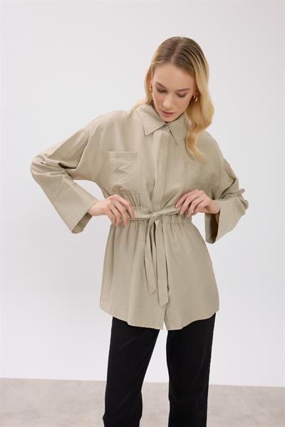 Vizon Çift Cepli Bağlamalı Gömlek