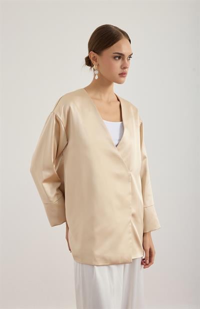 Bej Saten Kimono Ceket