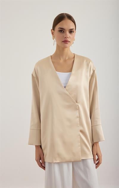 Bej Saten Kimono Ceket