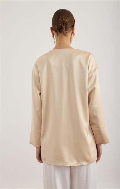 Bej Saten Kimono Ceket