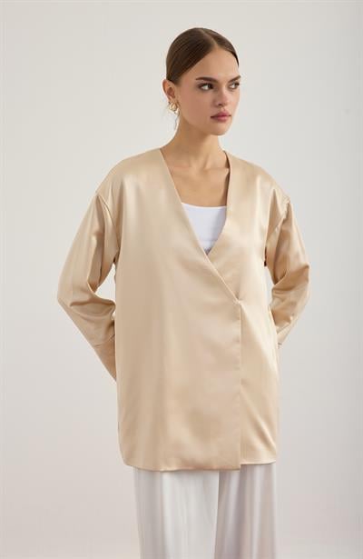 Bej Saten Kimono Ceket