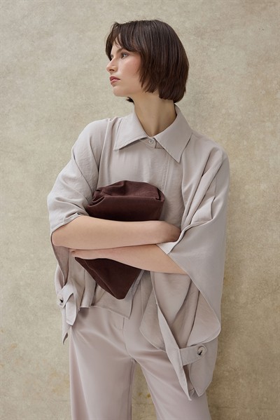 Bej Vexa Pelerin Detaylı Trenç Gömlek 