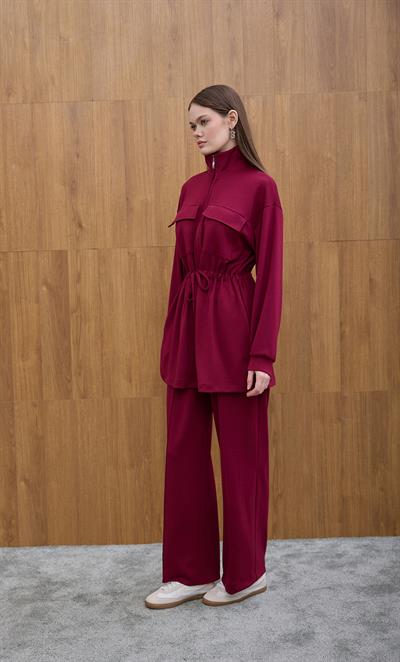 Bordo Bel Bağlama Detaylı Sweat
