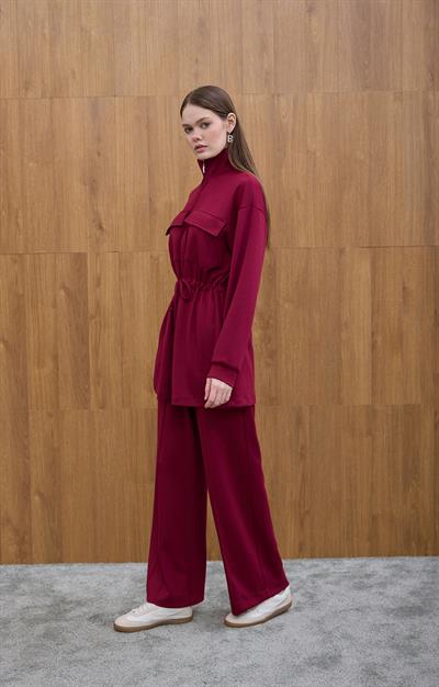 Bordo Bel Bağlama Detaylı Sweat