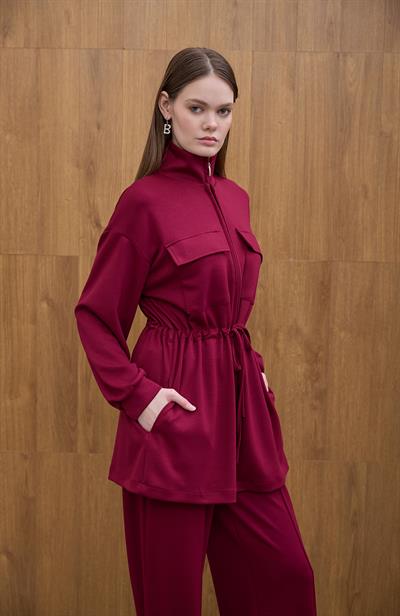 Bordo Bel Bağlama Detaylı Sweat