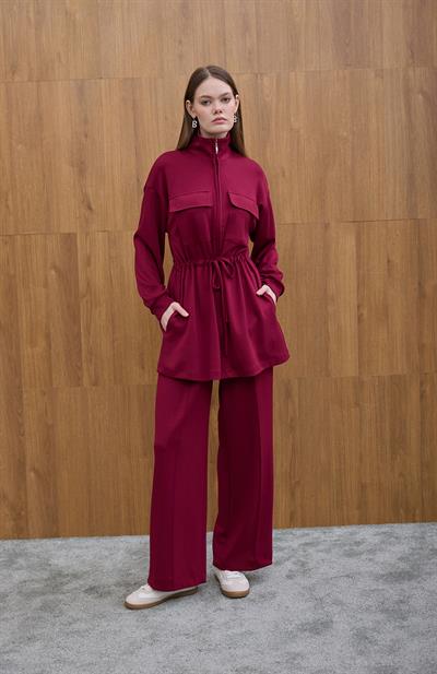 Bordo Bel Bağlama Detaylı Sweat