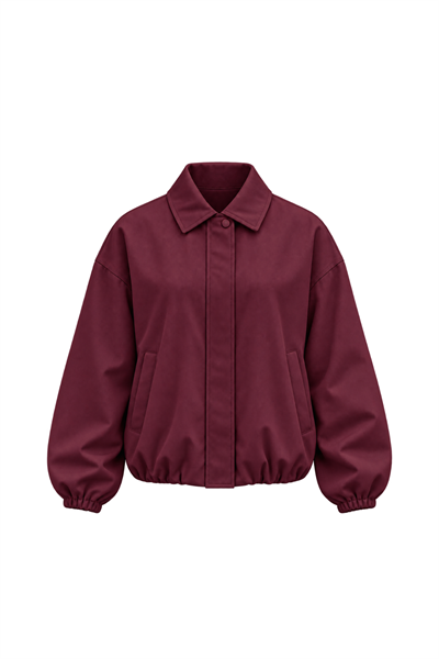 Bordo Büzgülü Gabardin Ceket