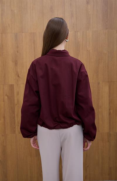 Bordo Büzgülü Gabardin Ceket