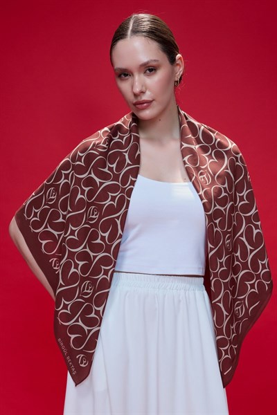 Bordo Gül Monogram Omuz Şalı