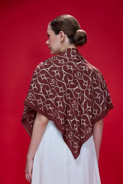 Bordo Gül Monogram Omuz Şalı