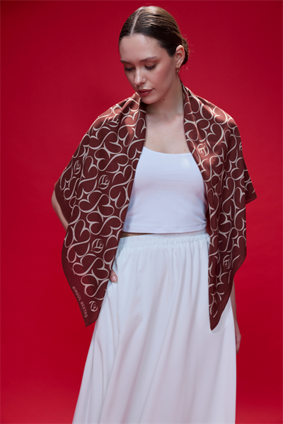 Bordo Gül Monogram Omuz Şalı