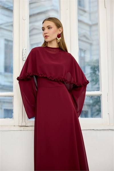Bordo Lumina Fırfır Şal Detaylı Ebise