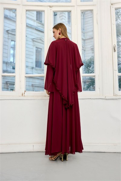 Bordo Lumina Fırfır Şal Detaylı Ebise