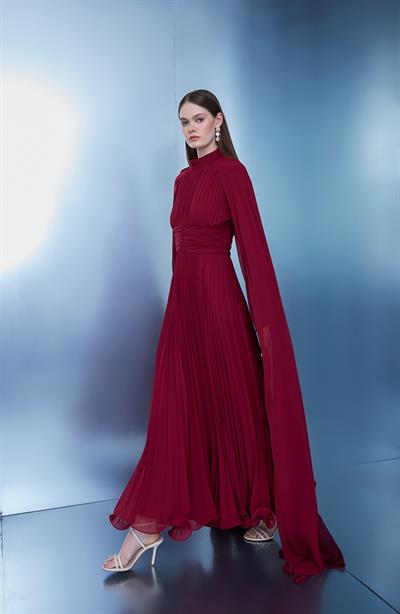 Bordo Luna Pelerinli Abiye