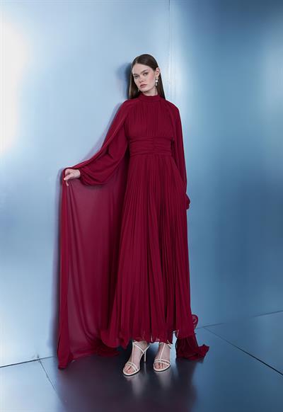 Bordo Luna Pelerinli Abiye