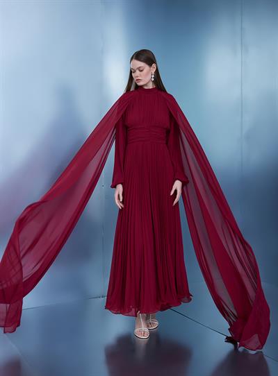 Bordo Luna Pelerinli Abiye