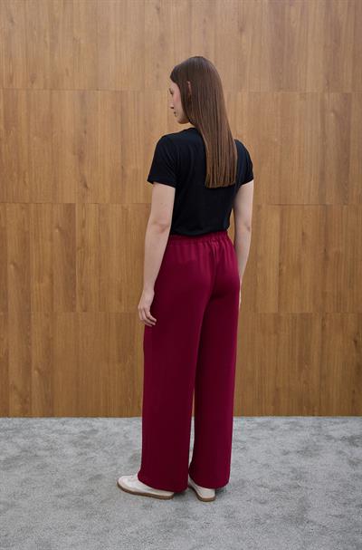 Bordo Pile Detaylı Rahat Kesim Pantolon