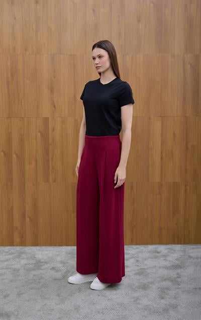 Bordo Pile Detaylı Rahat Kesim Pantolon