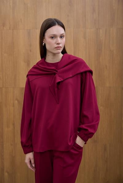 Bordo Şal Detaylı Sweat