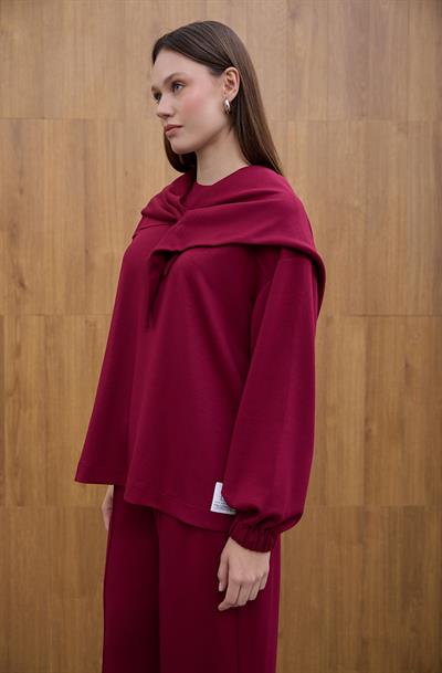 Bordo Şal Detaylı Sweat