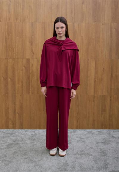 Bordo Şal Detaylı Sweat