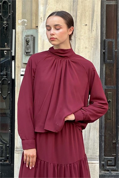 Bordo Şifon Etek Takım