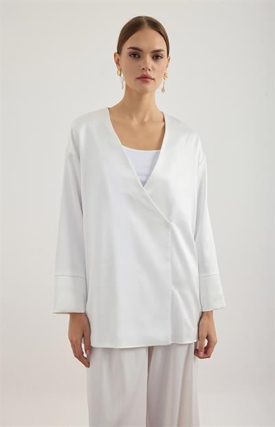 Ekru Saten Kimono Ceket