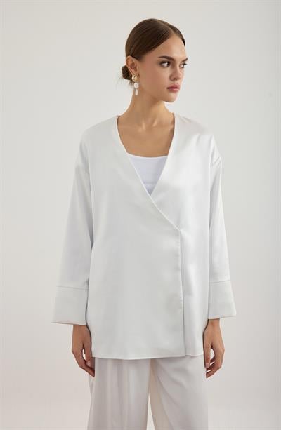 Ekru Saten Kimono Ceket