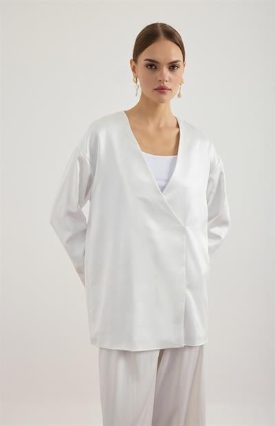 Ekru Saten Kimono Ceket