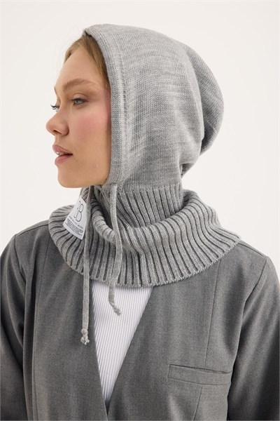 Gri Yarı Fitilli Balaclava Triko Bere