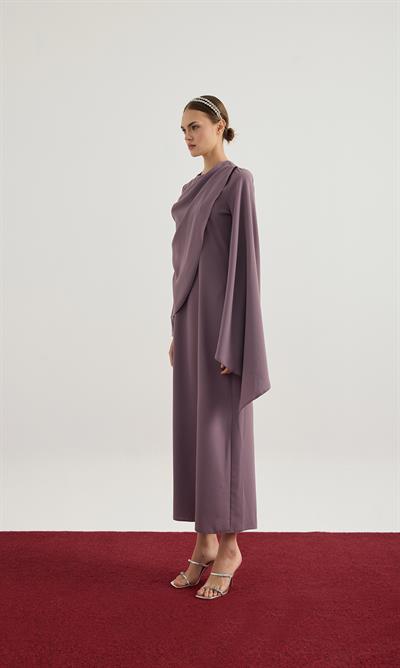 Gül Kurusu Asimetrik Elbise