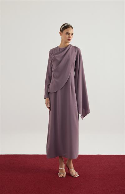 Gül Kurusu Asimetrik Elbise