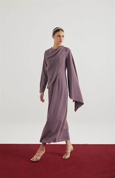 Gül Kurusu Asimetrik Elbise