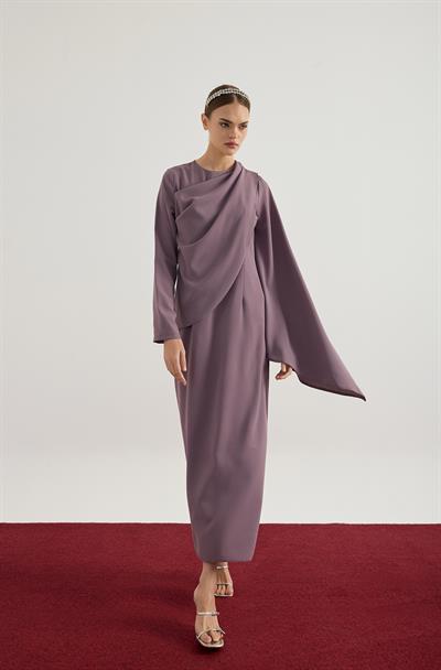 Gül Kurusu Asimetrik Elbise