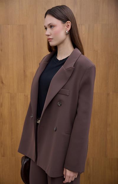 Kahve Kruvaze Blazer Ceket