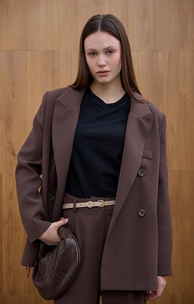 Kahve Kruvaze Blazer Ceket
