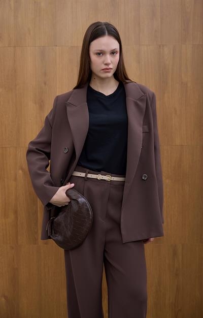 Kahve Kruvaze Blazer Ceket