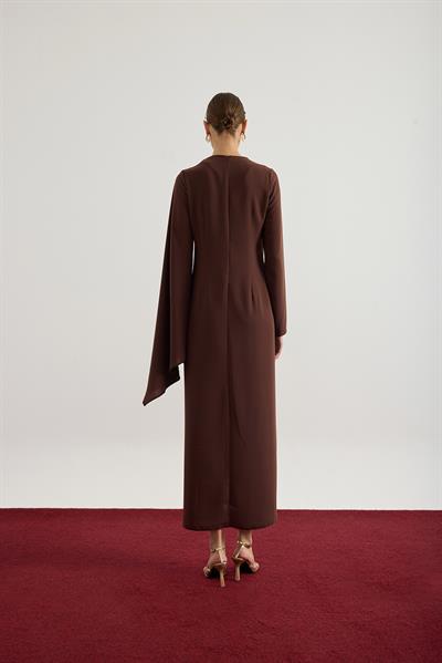 Kahverengi Asimetrik Elbise