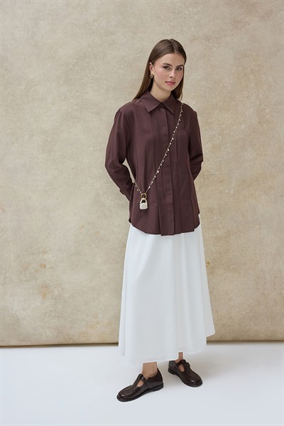 Kahverengi Nevara Gizli Dikiş Detaylı Gömlek 