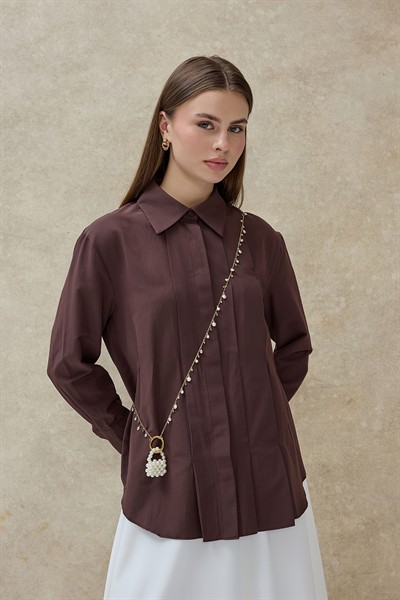 Kahverengi Nevara Gizli Dikiş Detaylı Gömlek 