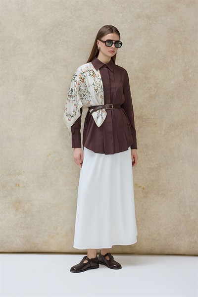 Kahverengi Nevara Gizli Dikiş Detaylı Gömlek 