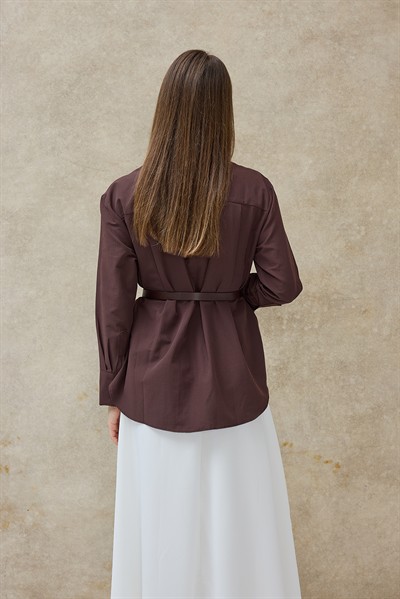 Kahverengi Nevara Gizli Dikiş Detaylı Gömlek 