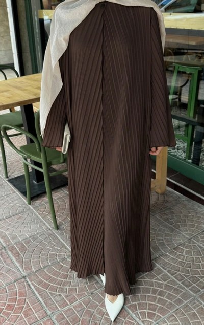 Kahverengi Pilise Detaylı Abaya