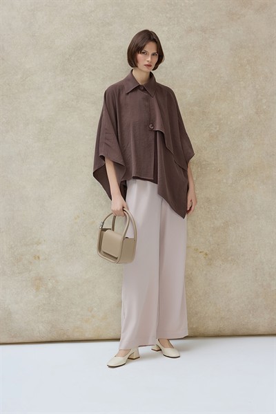 Kahverengi Vexa Pelerin Detaylı Trenç Gömlek 