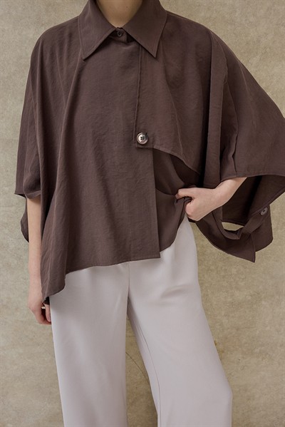 Kahverengi Vexa Pelerin Detaylı Trenç Gömlek 