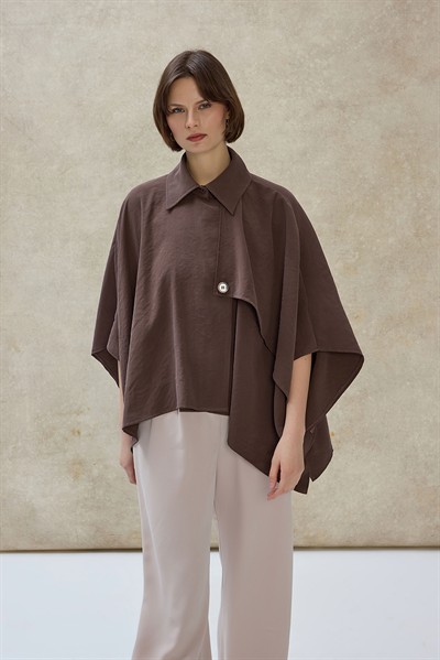 Kahverengi Vexa Pelerin Detaylı Trenç Gömlek 