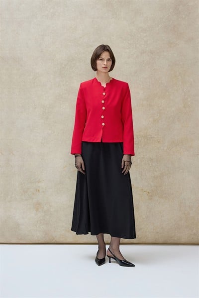 Kırmızı Aven Dilim Detaylı Ceket