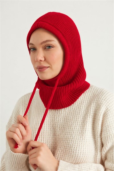 Kırmızı Balaclava Triko Bere