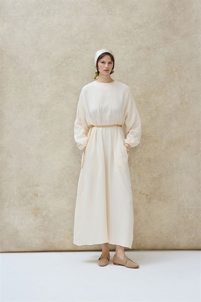 Krem Müslin Elbise